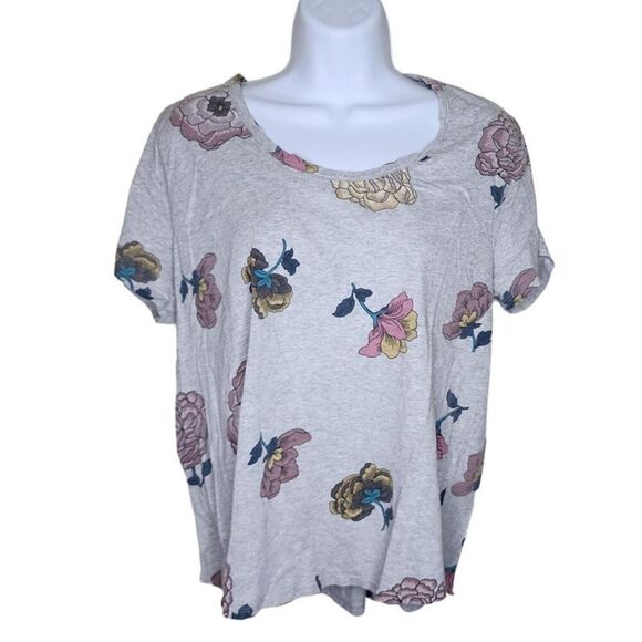 Workshop Cap Sleeve Loose Fit Floral TShirt Womens Size XL Gray - Picture 1 of 6
